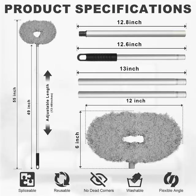 Alt view image 2 of 7 - Ceiling Fan Cleaner Duster - Adjustable Duster with Extension Pole,Dusters for Cleaning Fan Blade, Walls and Cobweb (Grey)