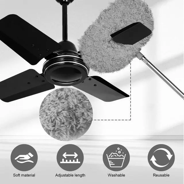 Alt view image 2 of 7 - 13-49.7 Inches Ceiling Fan Duster with Extension Pole, Adjustable and Removable Cleaner Blade for High Ceiling, Fan Cleaner for Window Door Furniture (Gray)