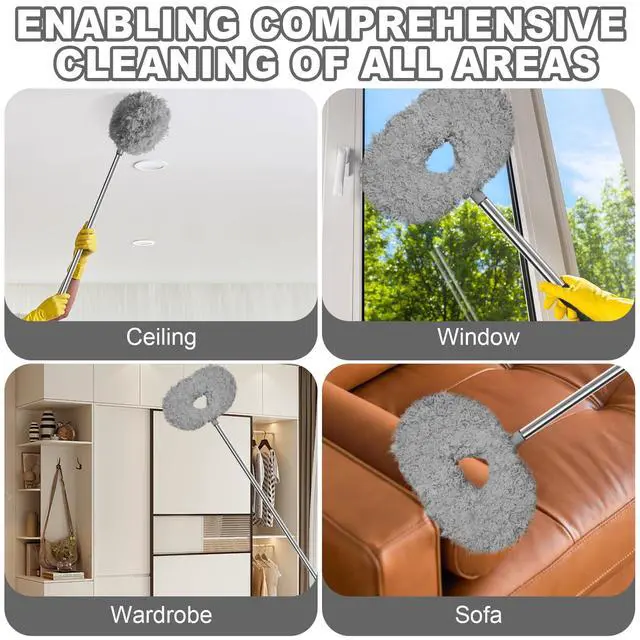 Alt view image 4 of 7 - 13-49.7 Inches Ceiling Fan Duster with Extension Pole, Adjustable and Removable Cleaner Blade for High Ceiling, Fan Cleaner for Window Door Furniture (Gray)