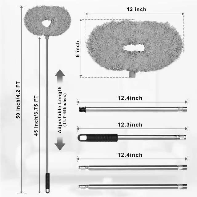 Alt view image 7 of 7 - 13-49.7 Inches Ceiling Fan Duster with Extension Pole, Adjustable and Removable Cleaner Blade for High Ceiling, Fan Cleaner for Window Door Furniture (Gray)