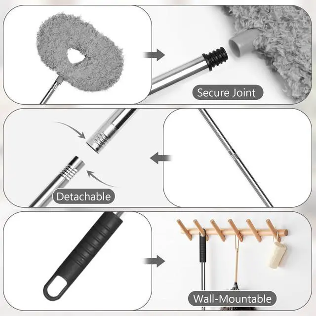 Alt view image 3 of 7 - 13-49.7 Inches Ceiling Fan Duster with Extension Pole, Adjustable and Removable Cleaner Blade for High Ceiling, Fan Cleaner for Window Door Furniture (Gray)