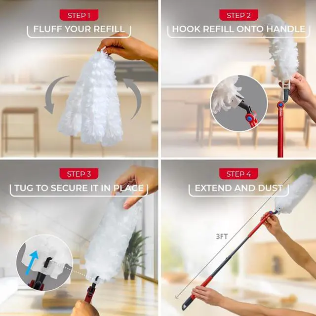 Alt view image 2 of 7 - Flex & Catch Heavy Duty Dusting Kit with 15 Disposable Duster Refills | New & Improved Model | Extendable 3 Ft Handle with Stay-On Duster Hook | Traps 3X More Dust Than Feather Dusters