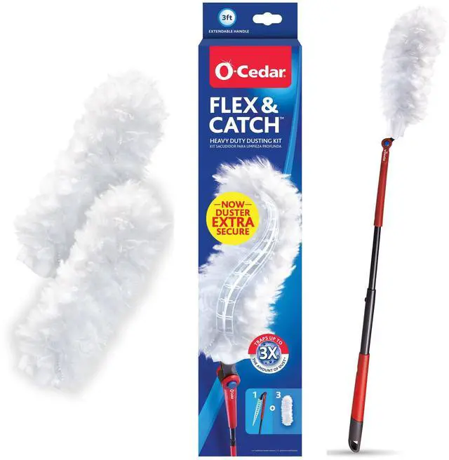 Main image of Flex & Catch Heavy Duty Dusting Kit with 3 Disposable Duster Refills | New & Improved Model | Extendable 3 Ft Handle with Stay-On Duster Hook | Traps 3X More Dust Than Feather Dusters