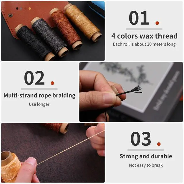 Alt view image 4 of 7 - Leather Sewing Kit, Leather Stitching Kit with Sewing Awl, Needles, Waxed Thread, Upholstery Repair Kit, Heavy Duty Sewing Tools for Hand Stitching Car Seats, Sofa, Carpets, Shoes, DIY Craft