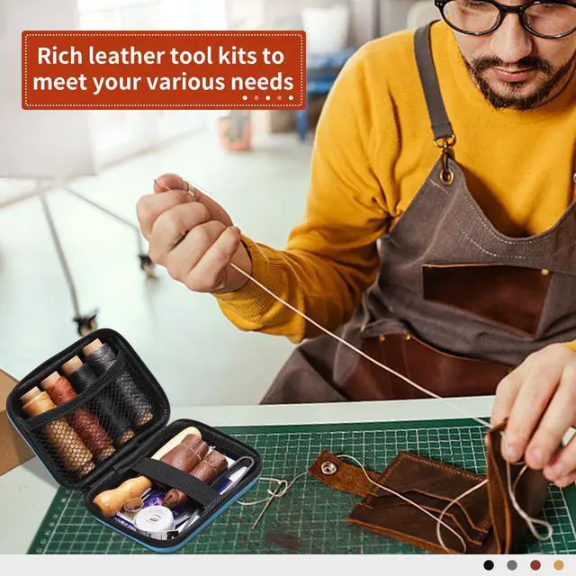 Alt view image 6 of 7 - Leather Sewing Kit, Leather Stitching Kit with Sewing Awl, Needles, Waxed Thread, Upholstery Repair Kit, Heavy Duty Sewing Tools for Hand Stitching Car Seats, Sofa, Carpets, Shoes, DIY Craft