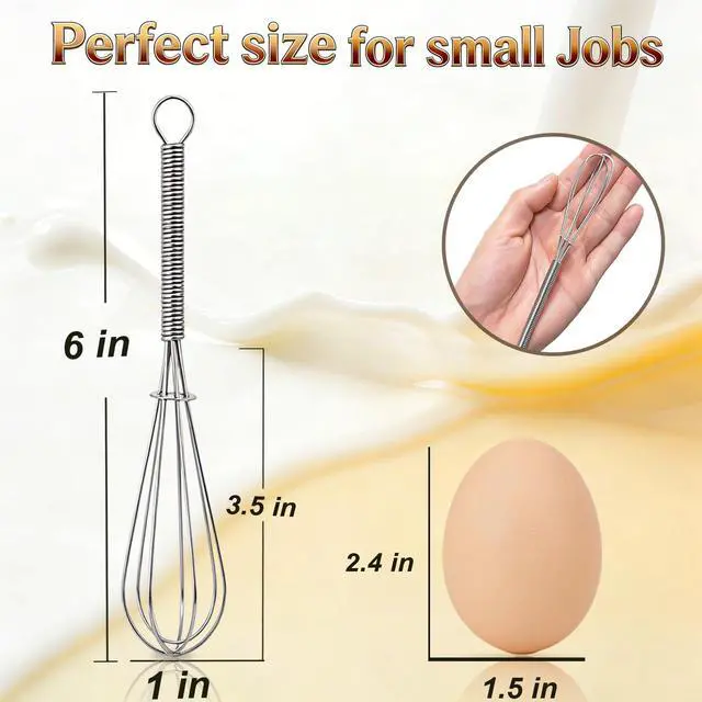 Alt view image 6 of 7 - 6 Pack Small Wire Whisks, Portable Stainless Steel Kitchen Tiny Whisk & Egg Beater with Thick Wire - Sturdy Mini Mixing Balloon for Cooking, Blending, Whiping, Beating and Stirring (6")