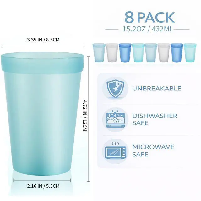 Alt view image 2 of 7 - 8-Pack 15.2oz Plastic Cups, BPA-Free Reusable Drinking Cups, Unbreakable PP Tumblers, Microwave & Dishwasher Safe, Translucent Assorted Colors for Party BBQ Picnic & Daily Use