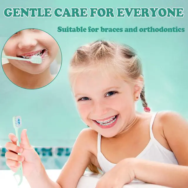 Alt view image 7 of 7 - 5-in-1 Travel Toothbrush Set, Prepasted Disposable Mini Toothbrushes with Toothpaste + Tongue Scrapers + Floss + Pick for Work or Travel, Individually Wrapped, Mint, 12 Pack