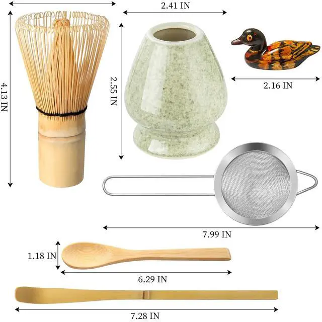 Alt view image 2 of 7 - Matcha Whisk Set, Matcha Making Kit Whisk (Chasen Holder), Ceramic Whisk Holder (Mottled Green), Bamboo Scoop, Powder Starter Sifter, Spoon Japanese Tea Tools For Ceremony Gift