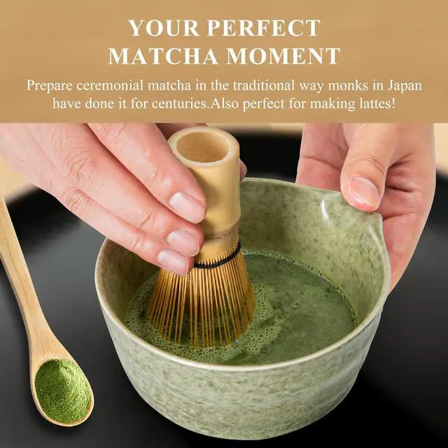 Alt view image 4 of 7 - Matcha Whisk Set, Matcha Making Kit Whisk (Chasen Holder), Ceramic Whisk Holder (Mottled Green), Bamboo Scoop, Powder Starter Sifter, Spoon Japanese Tea Tools For Ceremony Gift
