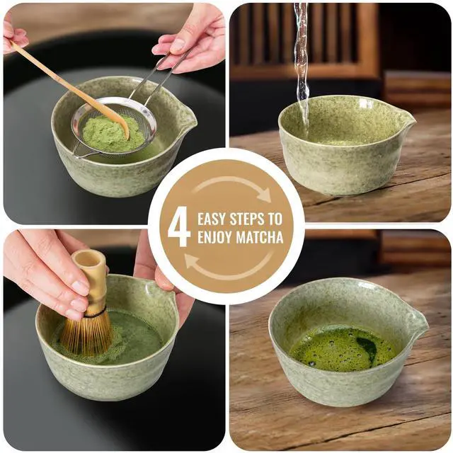 Alt view image 7 of 7 - Matcha Whisk Set, Matcha Making Kit Whisk (Chasen Holder), Ceramic Whisk Holder (Mottled Green), Bamboo Scoop, Powder Starter Sifter, Spoon Japanese Tea Tools For Ceremony Gift