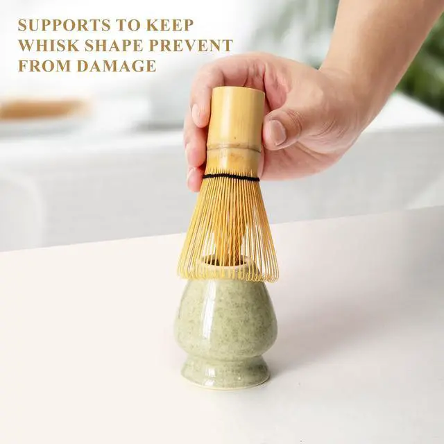 Alt view image 5 of 7 - Matcha Whisk Set, Matcha Making Kit Whisk (Chasen Holder), Ceramic Whisk Holder (Mottled Green), Bamboo Scoop, Powder Starter Sifter, Spoon Japanese Tea Tools For Ceremony Gift