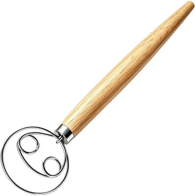 Main image of Danish Dough Whisk, Stainless Steel Wood Handle for Sourdough Bread | Replaces Bread Spoon, Dough Hook & Hand Mixer, 2-Eye Mix-Stir, Rust Resistant, Heavy Duty, Easy Clean, Sourdough Baking Tool
