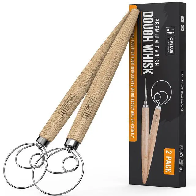 Main image of Premium Danish Dough Whisk - Dutch Whisk with Stainless Steel Ring - Danish Whisk for Bread, Pastry or Pizza Dough, 13-inch 2-PACK