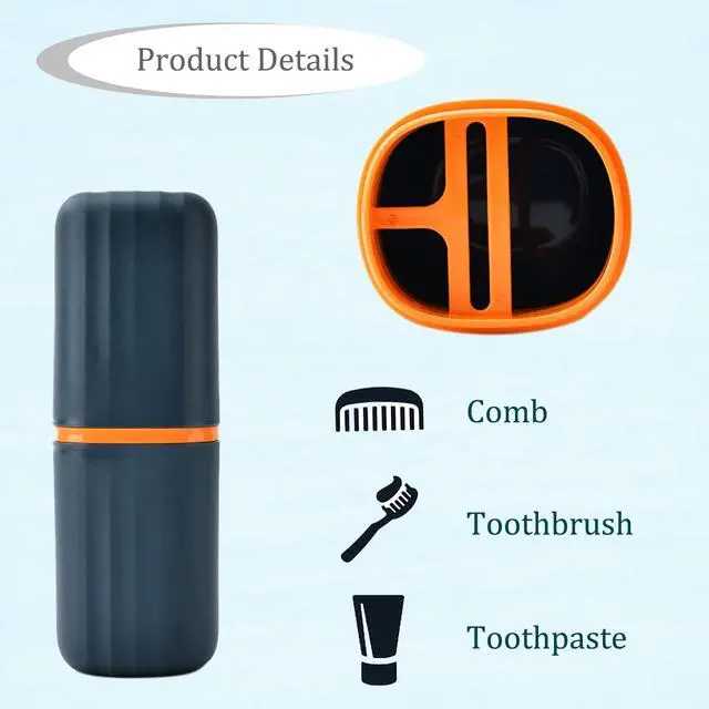 Alt view image 3 of 7 - 2Pcs Travel Toothbrush Cup Case, Portable Toothbrush Holder Case for Traveling, Camping, Business Trip and School, Plastic Toothbrushes Toothpaste Set with Two Colors (Navy blue and Lotus color)