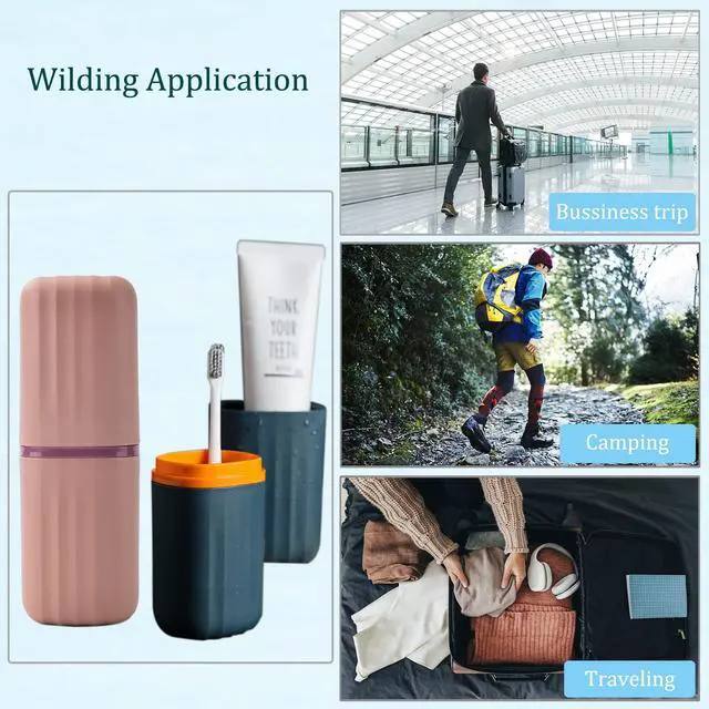 Alt view image 5 of 7 - 2Pcs Travel Toothbrush Cup Case, Portable Toothbrush Holder Case for Traveling, Camping, Business Trip and School, Plastic Toothbrushes Toothpaste Set with Two Colors (Navy blue and Lotus color)