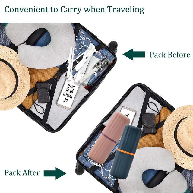 Alt view image 6 of 7 - 2Pcs Travel Toothbrush Cup Case, Portable Toothbrush Holder Case for Traveling, Camping, Business Trip and School, Plastic Toothbrushes Toothpaste Set with Two Colors (Navy blue and Lotus color)