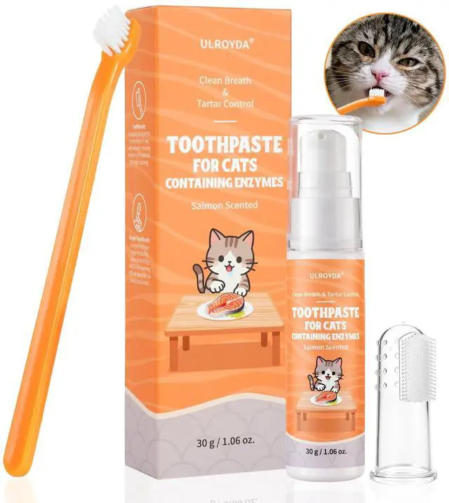 Main image of Cat Dental Kit with Salmon Flavor Toothpaste 1.06 oz | Enzymatic Cat Toothpaste, Includes Toothbrush & Finger Brush | Toothbrush Kit for Kittens Breath Care, Freshens Breath