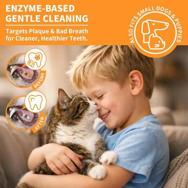 Alt view image 2 of 7 - Cat Dental Kit with Salmon Flavor Toothpaste 1.06 oz | Enzymatic Cat Toothpaste, Includes Toothbrush & Finger Brush | Toothbrush Kit for Kittens Breath Care, Freshens Breath