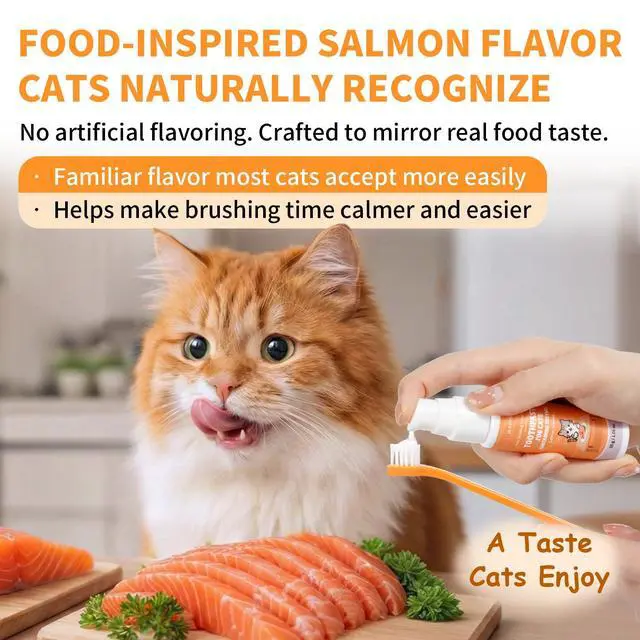 Alt view image 3 of 7 - Cat Dental Kit with Salmon Flavor Toothpaste 1.06 oz | Enzymatic Cat Toothpaste, Includes Toothbrush & Finger Brush | Toothbrush Kit for Kittens Breath Care, Freshens Breath