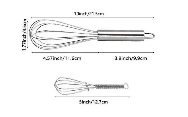Alt view image 2 of 6 - 10 inch Stainless Steel Whisk, 5 inches for mixing small amounts of liquids, milkshakes, coffee, juice, etc. 2-piece set (buy 10 inches and get 5 inches as a gift) silver
