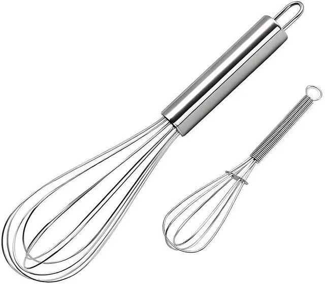 Main image of 10 inch Stainless Steel Whisk, 5 inches for mixing small amounts of liquids, milkshakes, coffee, juice, etc. 2-piece set (buy 10 inches and get 5 inches as a gift) silver