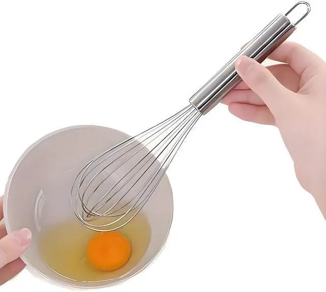 Alt view image 5 of 6 - 10 inch Stainless Steel Whisk, 5 inches for mixing small amounts of liquids, milkshakes, coffee, juice, etc. 2-piece set (buy 10 inches and get 5 inches as a gift) silver