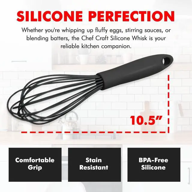 Alt view image 4 of 7 - Premium Silicone Wire Cooking Whisk, 10.5 inch, Black