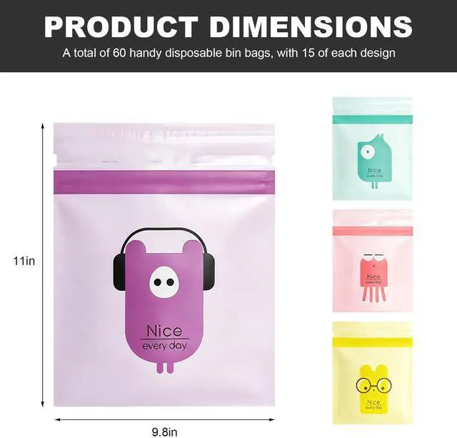 Alt view image 2 of 6 - 60 PCS Car Trash Bags, Easy Stick-On Portable Auto Garbage Pouch Self-Adhesive Storage Bag, Waterproof Barf Vomit Bags Cute Leakproof Trash Pouch for Cars Trucks SUVs