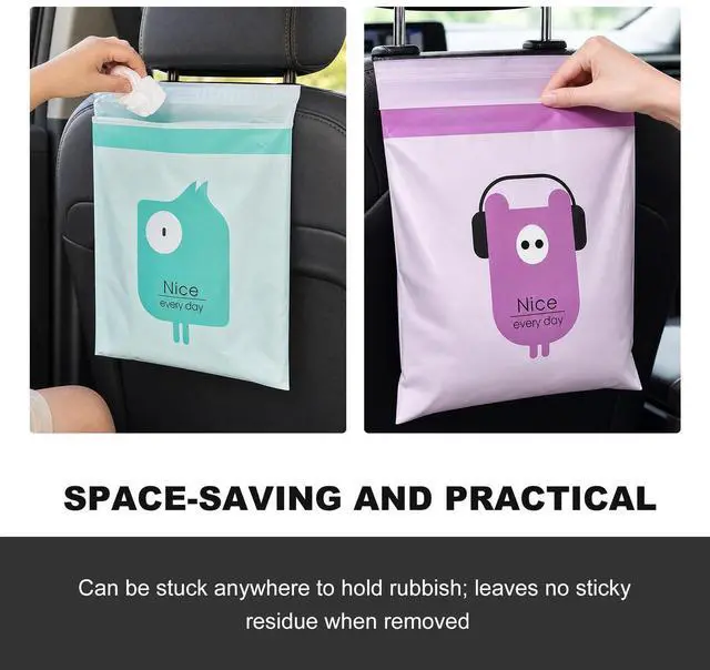 Alt view image 5 of 6 - 60 PCS Car Trash Bags, Easy Stick-On Portable Auto Garbage Pouch Self-Adhesive Storage Bag, Waterproof Barf Vomit Bags Cute Leakproof Trash Pouch for Cars Trucks SUVs