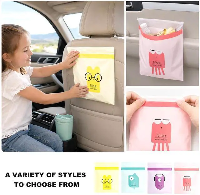 Alt view image 6 of 6 - 60 PCS Car Trash Bags, Easy Stick-On Portable Auto Garbage Pouch Self-Adhesive Storage Bag, Waterproof Barf Vomit Bags Cute Leakproof Trash Pouch for Cars Trucks SUVs