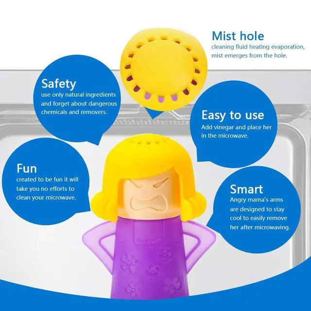 Alt view image 2 of 7 - Microwave Cleaner, 2 PCS Angry Mama Microwave Cleaner Microwave Oven Steam Cleaner Easily Clean in Minutes Cleans Add Vinegar and Water for Home or Office with English Manual (Purple)