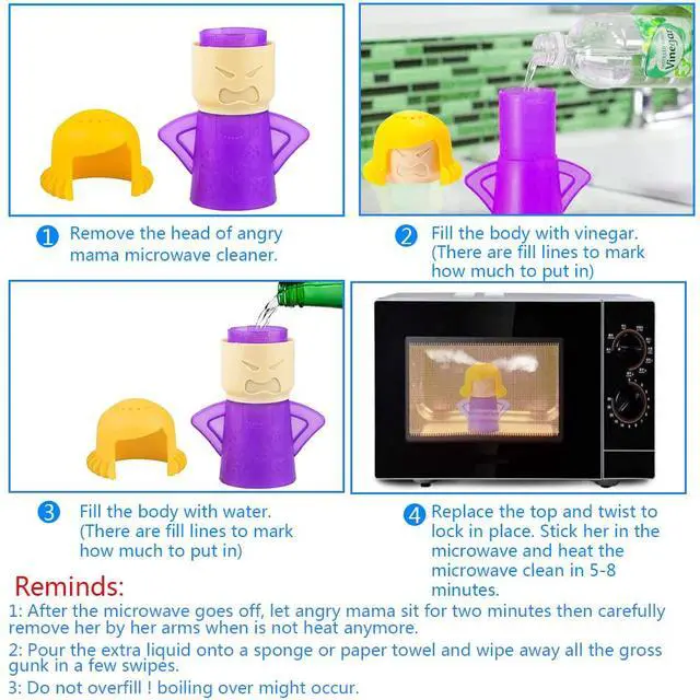 Alt view image 4 of 7 - Microwave Cleaner, 2 PCS Angry Mama Microwave Cleaner Microwave Oven Steam Cleaner Easily Clean in Minutes Cleans Add Vinegar and Water for Home or Office with English Manual (Purple)