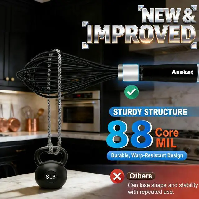 Alt view image 5 of 7 - 9" Silicone Balloon Whisk, Perfect for Non-Stick Cookware, Milk and Egg Beater Blender, Heat Resistant Kitchen Whisks for Whisking, Cooking, Baking, Beating, Frothing & Stirring (Black)