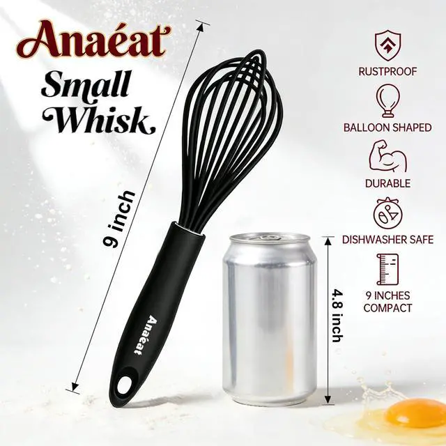 Alt view image 6 of 7 - 9" Silicone Balloon Whisk, Perfect for Non-Stick Cookware, Milk and Egg Beater Blender, Heat Resistant Kitchen Whisks for Whisking, Cooking, Baking, Beating, Frothing & Stirring (Black)
