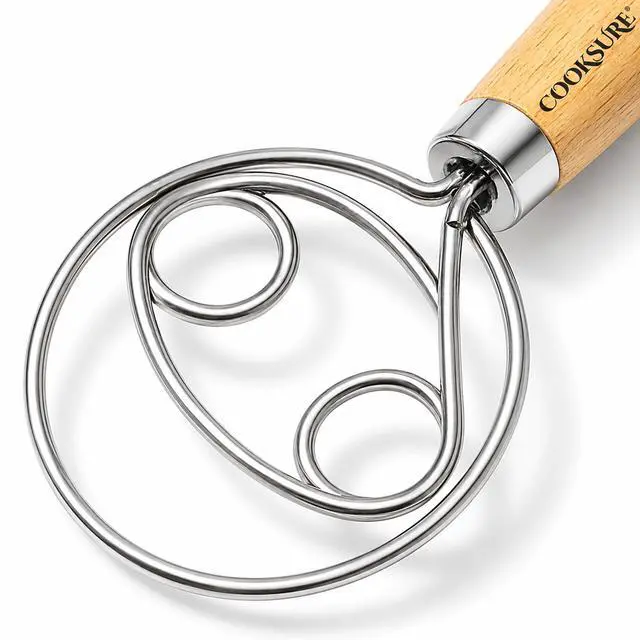 Main image of Danish Dough Whisk for Sourdough Bread 13 Inch Bread Whisk with Wooden Handle 304 Stainless Steel Hook for Heavy Dough Baking, Swedish Dough Whisk Tool