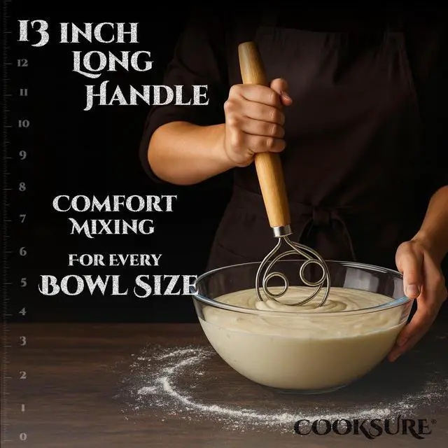 Alt view image 2 of 7 - Danish Dough Whisk for Sourdough Bread 13 Inch Bread Whisk with Wooden Handle 304 Stainless Steel Hook for Heavy Dough Baking, Swedish Dough Whisk Tool
