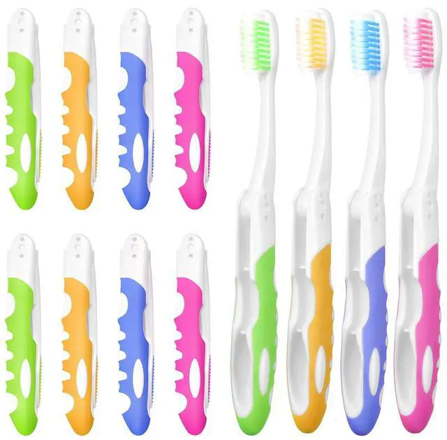 Main image of 12 Pack Bulk Travel Toothbrush with Folding Portable Design and Soft Bristles, for Camping, Hiking, Travel, School