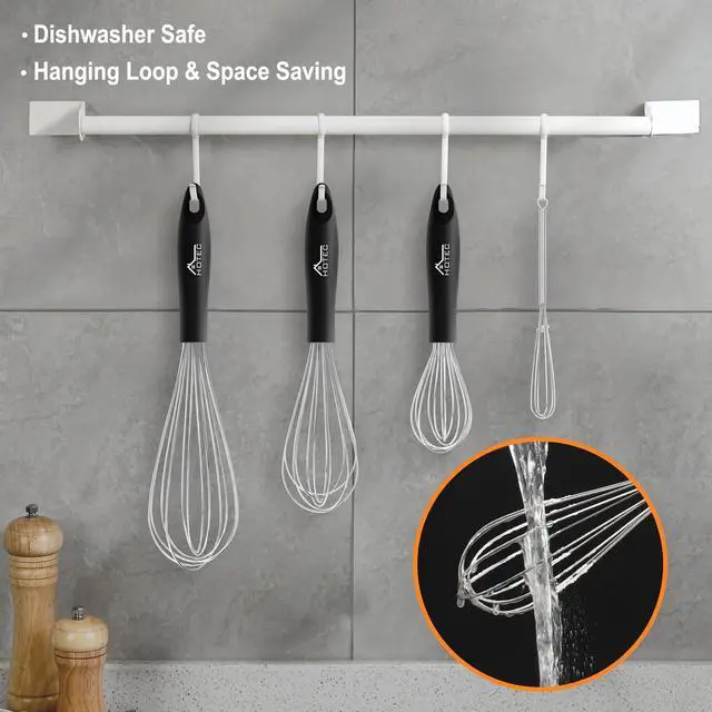 Alt view image 6 of 7 - Stainless Steel Whisk Set of 4, Food Grade Balloon Whisk Egg Beater, Thicken Wire Mixing Whisk for Baking, Cooking, Whisking Cream, Sauce, Pancake Batter