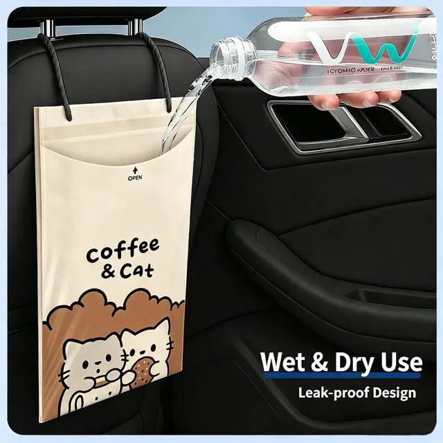 Alt view image 3 of 5 - Hanging Car Trash Bags Disposable,Leakproof,Odor Seal,Easy Stick-On Garbage Bags & Vomit Bags,Self Adhesive Cleaning Bags for Auto,Camping,Travel,Office and Home Use,50pcs (Coffee Brown)