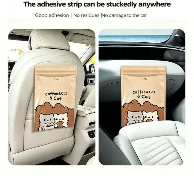 Alt view image 4 of 5 - Hanging Car Trash Bags Disposable,Leakproof,Odor Seal,Easy Stick-On Garbage Bags & Vomit Bags,Self Adhesive Cleaning Bags for Auto,Camping,Travel,Office and Home Use,50pcs (Coffee Brown)