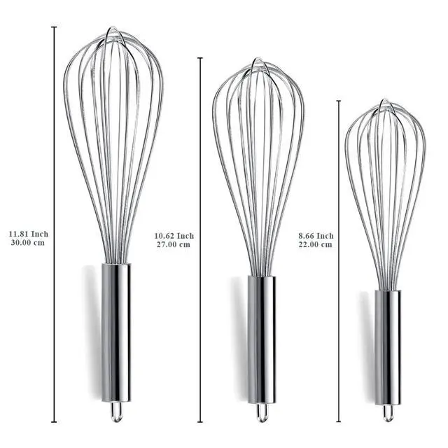Alt view image 2 of 7 - Whisk Set Pack of 3, Stainless Steel Whisks for Cooking 8",10",12", Wire Ballon Wisk (Silver)