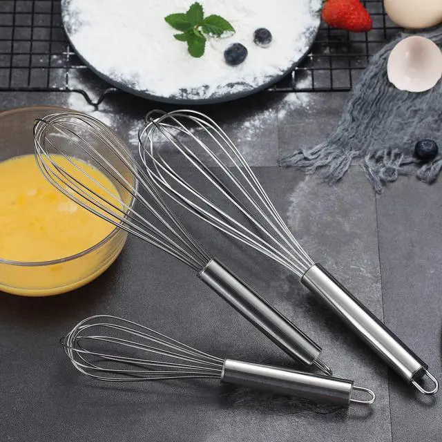 Alt view image 4 of 7 - Whisk Set Pack of 3, Stainless Steel Whisks for Cooking 8",10",12", Wire Ballon Wisk (Silver)