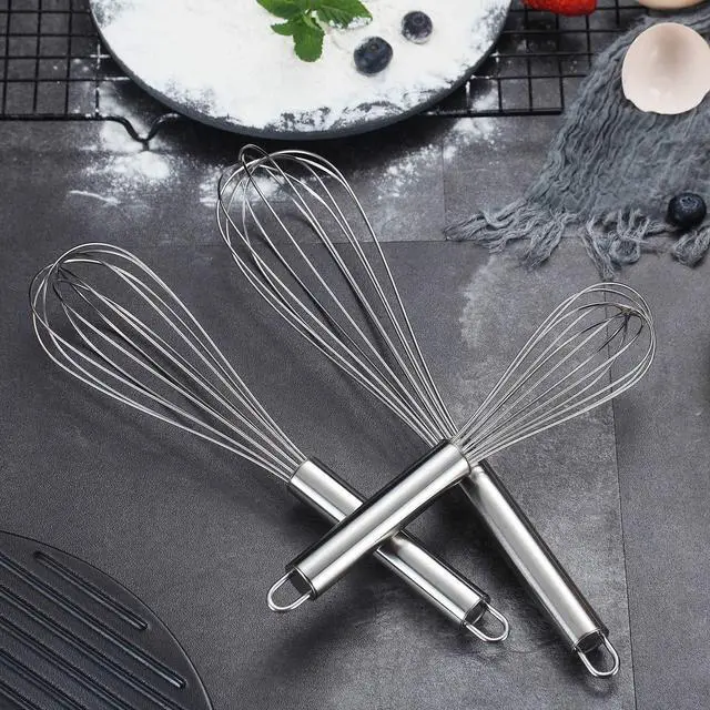 Alt view image 6 of 7 - Whisk Set Pack of 3, Stainless Steel Whisks for Cooking 8",10",12", Wire Ballon Wisk (Silver)