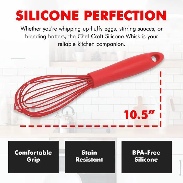 Alt view image 4 of 7 - Premium Silicone Wire Cooking Whisk, 10.5 Inch, Red