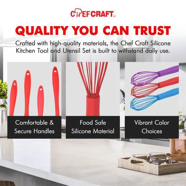 Alt view image 6 of 7 - Premium Silicone Wire Cooking Whisk, 10.5 Inch, Red