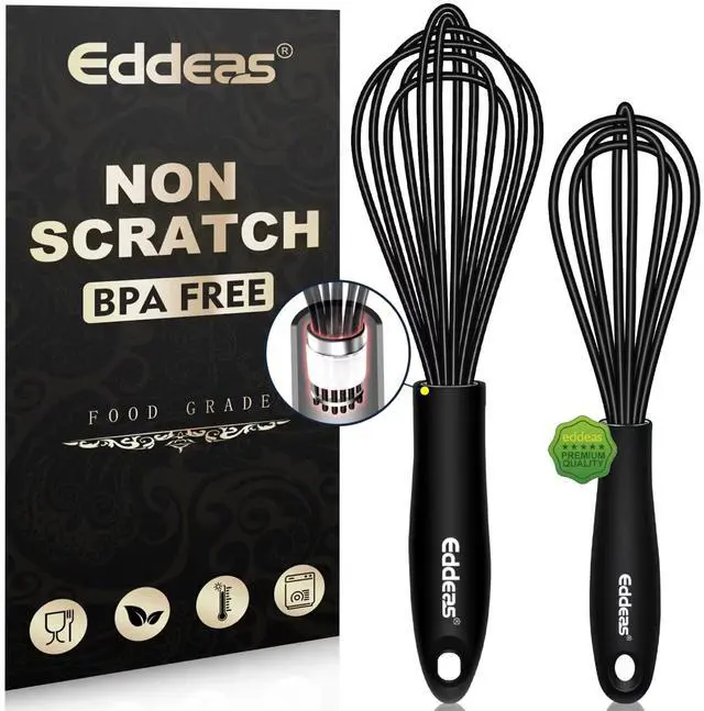 Main image of Mini Silicone Whisk, Small Silicone Whisk 7+9in, BPA free Non Scratch Coated Protect your Ceramic Pots and Pan.Perfect for Whisking, Beating, Mixing.Black