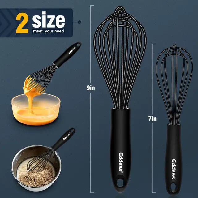 Alt view image 3 of 7 - Mini Silicone Whisk, Small Silicone Whisk 7+9in, BPA free Non Scratch Coated Protect your Ceramic Pots and Pan.Perfect for Whisking, Beating, Mixing.Black