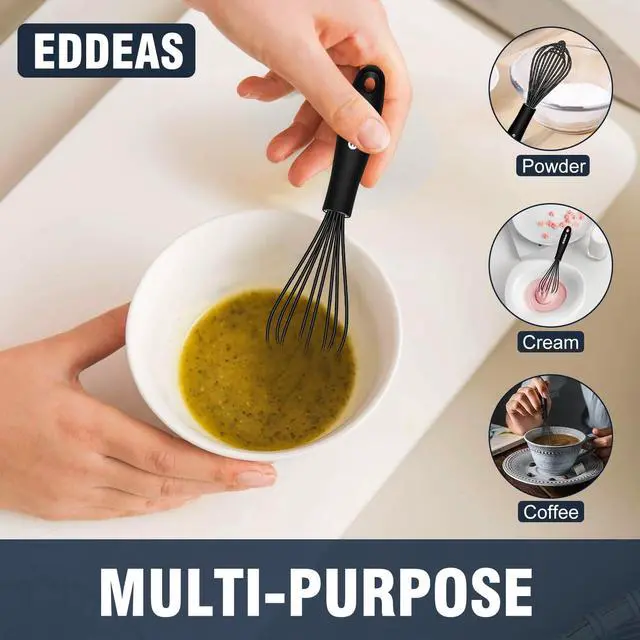 Alt view image 5 of 7 - Mini Silicone Whisk, Small Silicone Whisk 7+9in, BPA free Non Scratch Coated Protect your Ceramic Pots and Pan.Perfect for Whisking, Beating, Mixing.Black