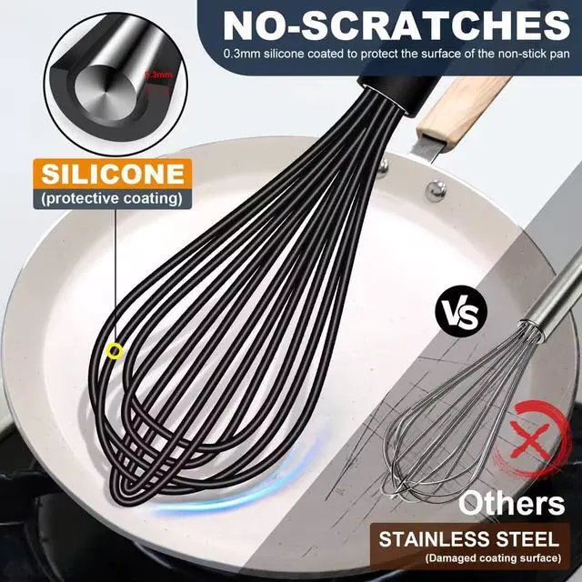 Alt view image 2 of 7 - Mini Silicone Whisk, Small Silicone Whisk 7+9in, BPA free Non Scratch Coated Protect your Ceramic Pots and Pan.Perfect for Whisking, Beating, Mixing.Black